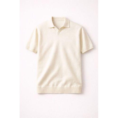 Dawson Polo V Yaka Düğmesiz Kısa Kollu Tok Kumaş Triko Erkek T-Shirt - Bej