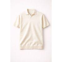 Dawson Polo V Yaka Düğmesiz Kısa Kollu Tok Kumaş Triko Erkek T-Shirt - Bej