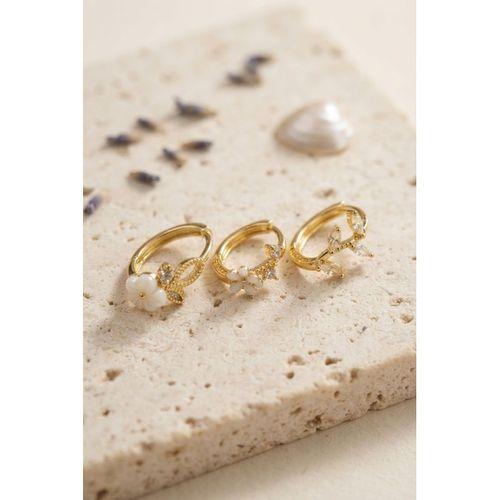 3 lü Set Çiçek Model Gold Renk Kadın Küpe