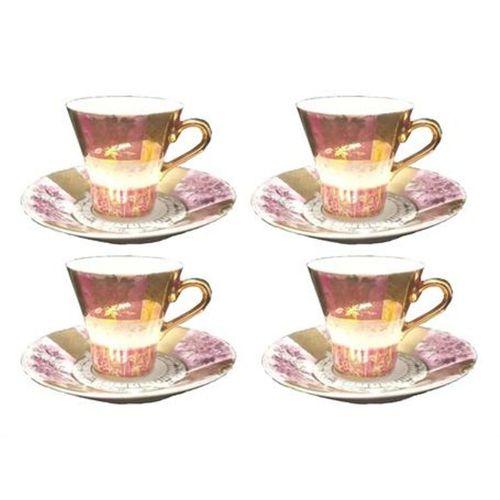 Altın Yaldızlı Antıka ,Nostaljık Dore İnce Pembe Porselen Türk Kahvesi Fincanı Seti 4 Adet 6X6X6Cm