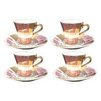 Altın Yaldızlı Antıka ,Nostaljık Dore İnce Pembe Porselen Türk Kahvesi Fincanı Seti 4 Adet 6X6X6Cm