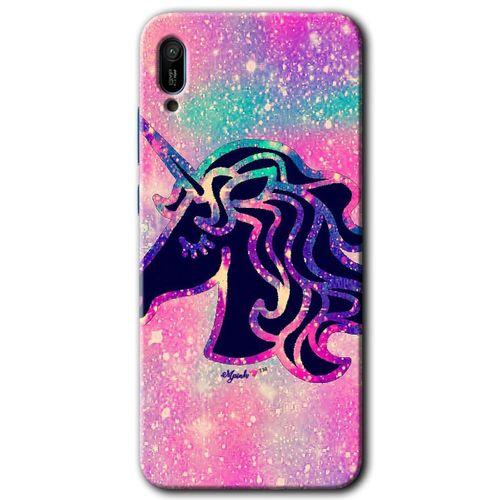 Huawei Y6 2019 Kılıf HD Desen Baskılı Arka Kapak + Temperli Cam - Unicorn Kristal
