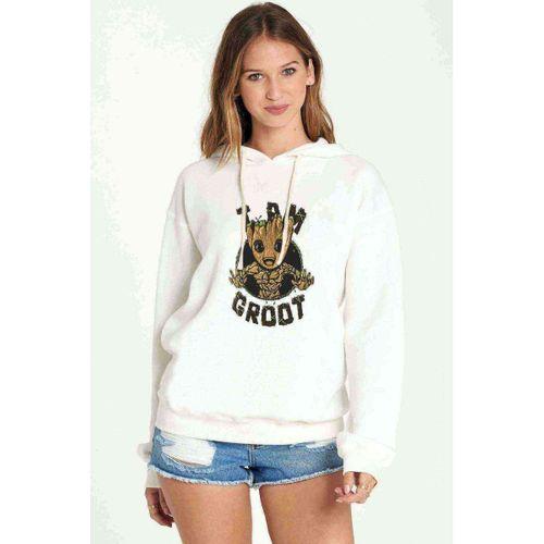 I Am Groot Sarmaşık Baskılı Beyaz Kadın Kapşonlu Sweatshirt
