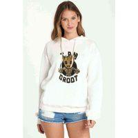 I Am Groot Sarmaşık Baskılı Beyaz Kadın Kapşonlu Sweatshirt