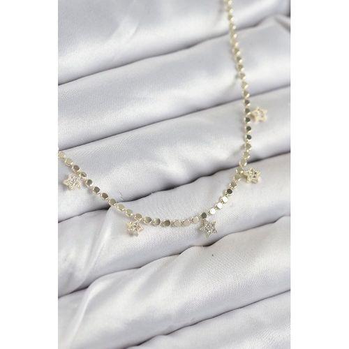 Pirinç Zirkon Taşlı Yıldızlı Ezme Zincir Model Gold Renk Kadın Kolye