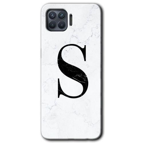 Oppo Reno 4 Lite Kılıf HD Desen Baskılı Arka Kapak - Beyaz Mermer Desenli S Harfi + Kırılmaz Cam