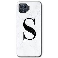 Oppo Reno 4 Lite Kılıf HD Desen Baskılı Arka Kapak - Beyaz Mermer Desenli S Harfi + Kırılmaz Cam