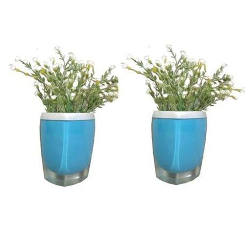 2 Adet Vazo Dahil,Vazoda Çiçek,Beyaz Yapay Çiçek,Vazo Dekoratif Gri Mavi Poliresin 8X4X16Cm