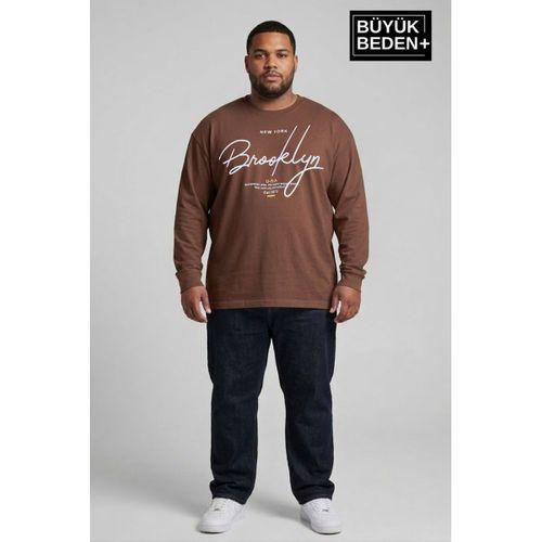 Erkek Büyük Beden El Yazılı Brooklyn Baskılı 2 İplik Bisiklet Yaka Tişört SPR26BTS942-6