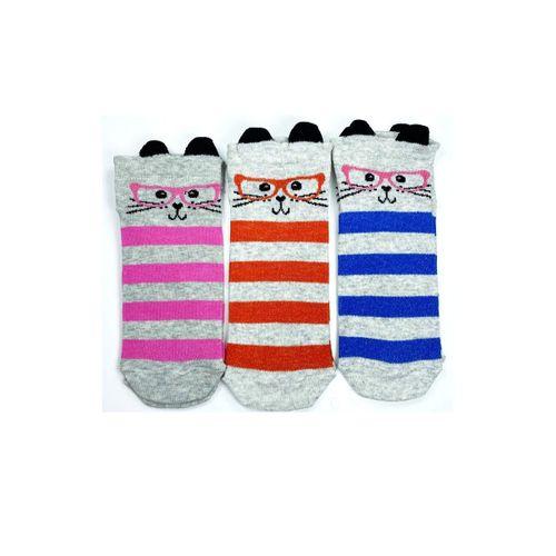 3 Çift Kedi Temalı 3 Boyut Kulaklı Pamuklu Esnek Kadın Bilek Çorap