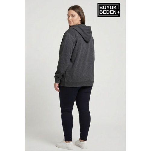 Kadın Büyük Beden Fermuarlı Kapüşonlu ince Sweatshirt Hırka - Rahat Kalıp SPR26BHR960