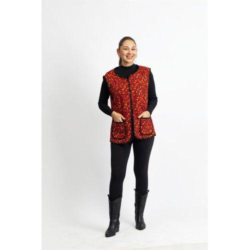 Kolsuz Meryem Çift Taraflı Cepli Pazen Kışlık Yelek Papatya Yeşil/Bordo PptyYşl