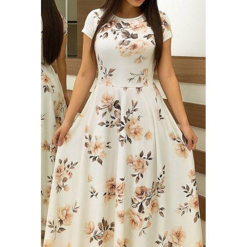 Kadın Kısa Kollu Bisiklet Yaka Puantiyeli Maksi örme Krep Elbise