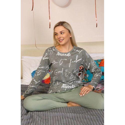 Kadın Uzun Kol Penye Pijama Takım Füme