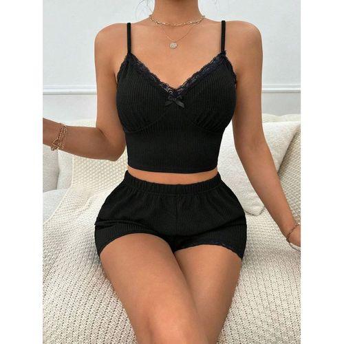 Siyah Fiyonk Detaylı Şortlu Pijama Takımı2li