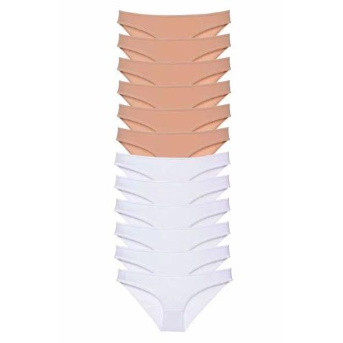 12 adet Süper Eko Set Likralı Kadın Slip Külot Ten Beyaz