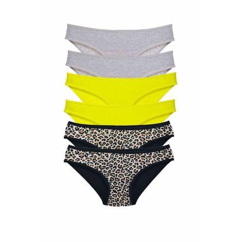 6 Adet Likralı Kadın Slip Külot Leopar Gri Sarı