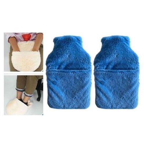 Sıcak Su Torbası 2 Adet,Cepli Mavi Peluş Termofor 32,5X17,5Cm  1500 Ml