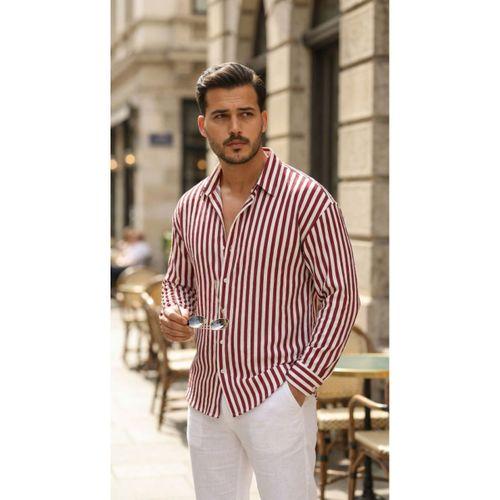 Erkek Dikey Çizgili Yarım Oversize Gömlek
