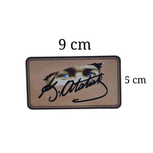 Atatürk Deri Peç - Arkası Cırtlı - 9 cm x 5 cm - Mavi Göz - Atatürk İmza - Leather Patch