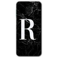 Xiaomi Redmi Note 9 Pro Kılıf HD Desen Baskılı Arka Kapak + Temperli Cam - Siyah Mermer Desenli R Harfi