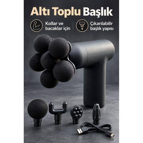 Masaj Tabancası 5 Değiştirilebilir Başlıklı Şarjlı Siyah Masaj Aleti