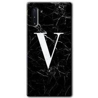 Galaxy Note 10 Kılıf HD Desen Baskılı Arka Kapak - Siyah Mermer Desenli V Harfi