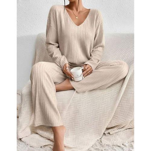 Kadın Uzun Kollu V Yakalı şardonlu Kaşkorse Bluz Ve Pantolon Ikili Takım