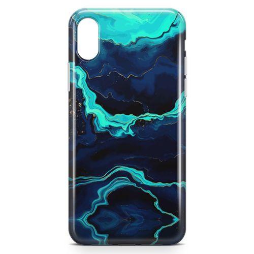 Apple iPhone XS Kılıf Yeşil Lacivert Mermer Arka Kapak Koruma Desenli Full Koruyucu