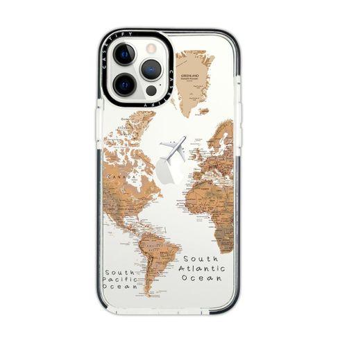 iPhone 12 Pro Casetify Dünya Harita Desenli Anti Shock Premium Silikonlu Siyah Kenar Detaylı Telefon