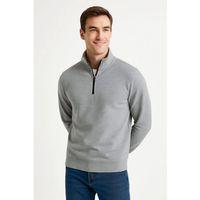 Erkek Dik Yaka Sweatshirt Dik Yaka Yarım Fermuarlı 3 İplik Şardonlu Pamuk Kumaş - Gri