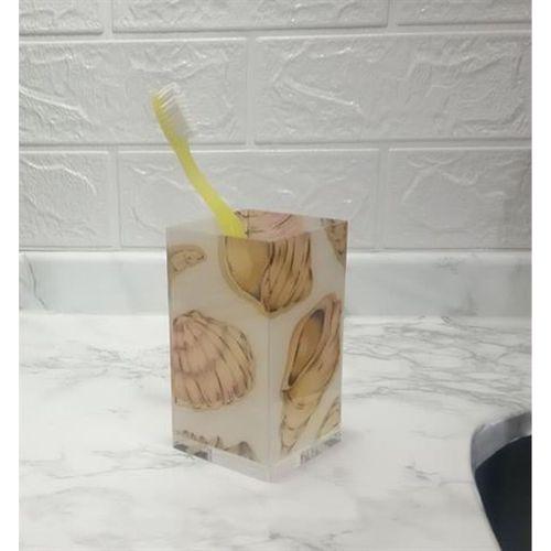2 Adet Diş Fırçalık Ve Macun Kabı İstiridye Akrilik 6X6X12Cm 300Ml Banyo Seti