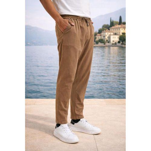 Meridian Kumaş Relaxed Fit %100 Pamuklu Jogger Erkek Yazlık Eşofman Altı Pantolon - Tiramisu