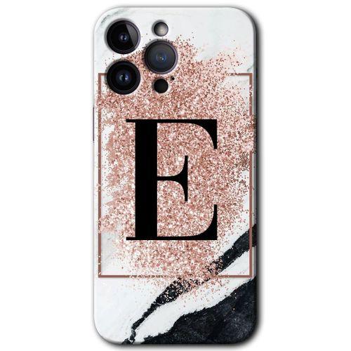 iPhone 14 Pro Max HD Baskılı Kılıf + 9D Tam Ekran Koruyucu - Pembe Mermer Desenli E Harfi