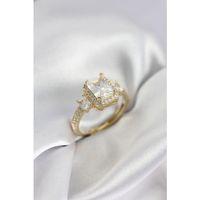 Gold Renk Kare Baget Zirkon Taşlı Tek Taş Model Kadın Yüzük