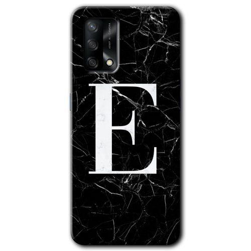 OPPO Oppo A74 Kılıf HD Desen Baskılı Arka Kapak - Siyah Mermer Desenli E Harfi