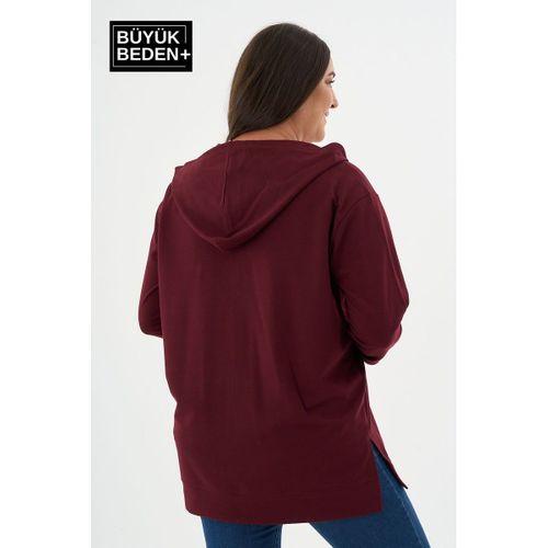 Kadın Tunik Büyük Beden Fermuarlı Kapşonlu Sweat Hırka SPR26BTK955