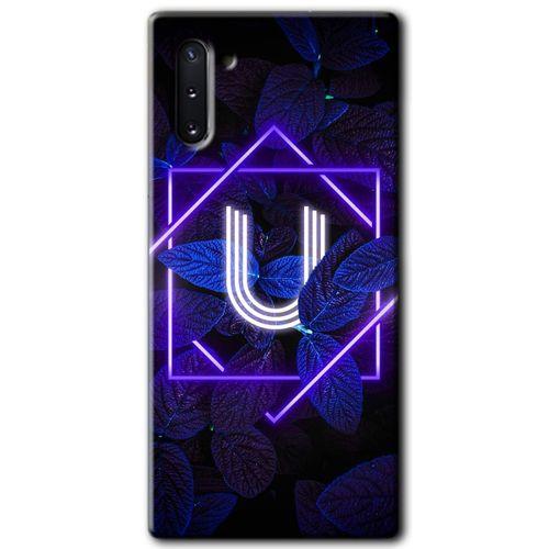 Samsung Galaxy Note 10 Kılıf HD Desen Baskılı Arka Kapak + Temperli Cam - Dark Neon Yaprak U Harfi