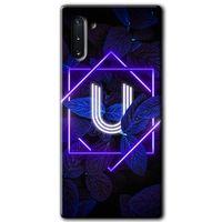 Samsung Galaxy Note 10 Kılıf HD Desen Baskılı Arka Kapak + Temperli Cam - Dark Neon Yaprak U Harfi
