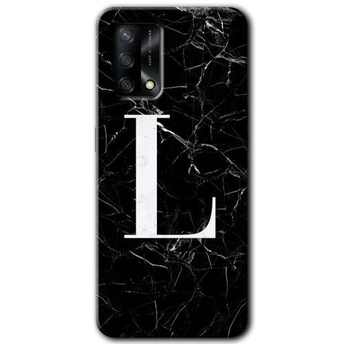 Oppo A54 Kılıf HD Desen Baskılı Arka Kapak - Siyah Mermer Desenli L Harfi