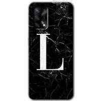 Oppo A54 Kılıf HD Desen Baskılı Arka Kapak - Siyah Mermer Desenli L Harfi