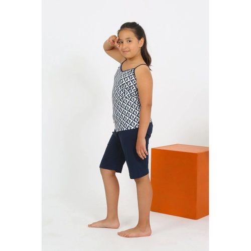 Kız Çocuk İp Askılı Şortlu Penye Lacivert Pijama Takım