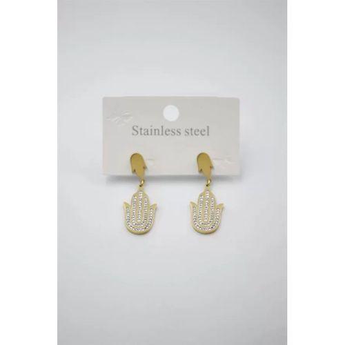 Taşlı Fatıma Eli Küpe - Altın