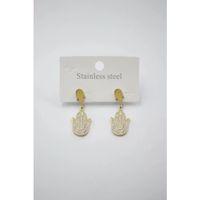 Taşlı Fatıma Eli Küpe - Altın