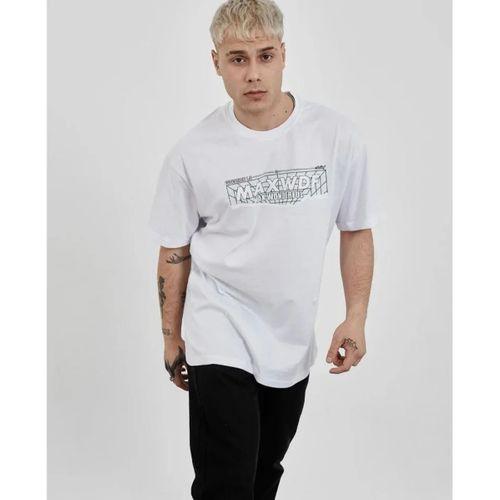 Unisex Bisiklet Yaka Baskılı Oversize T-Shirt - Beyaz