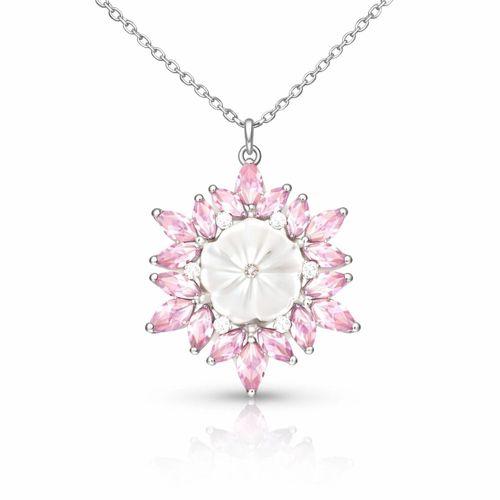 Gümüş Pembe Lotus Desenli Çiçek Kadın Kolye