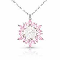 Gümüş Pembe Lotus Desenli Çiçek Kadın Kolye