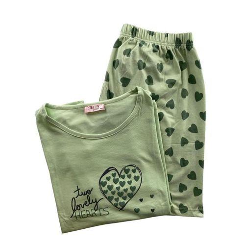 Kadın Battal Kalp Desenli Kısa Kollu Şortlu Pijama Takım - 5647 - STLLA PNK
