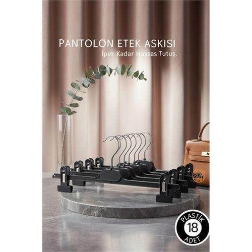 Premium Siyah Pantolon ve Etek Askısı - 18’li Set | Ayarlanabilir Metal Kıskaçlı Lüks Seri  720507