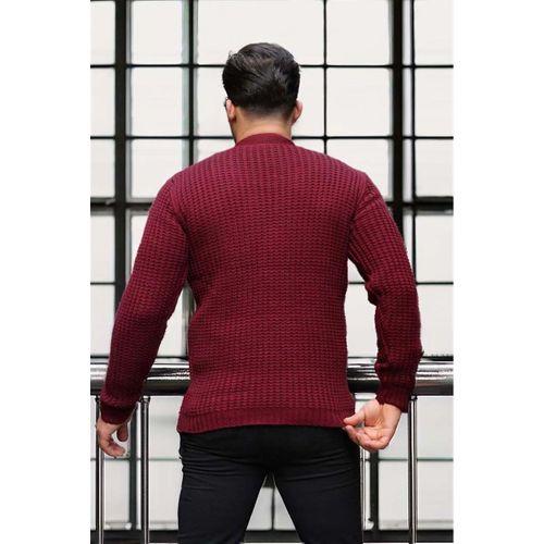 Nopenli Fitil Örgü Düğmeli Hırka - Bordo